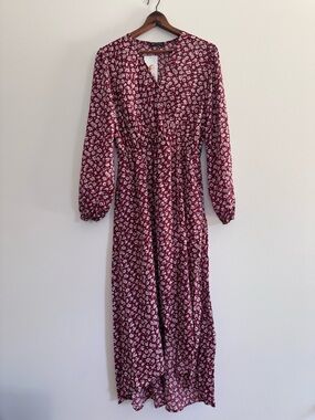 Women's Long Sleeve Floral Maxi Dress - Burgundy